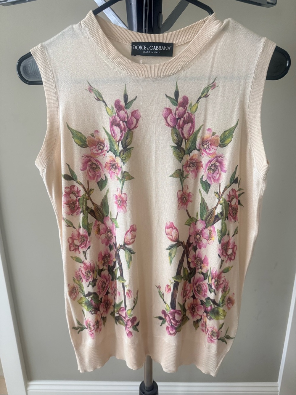 Dolce & Gabbana Cream Tank with Pink Floral Print